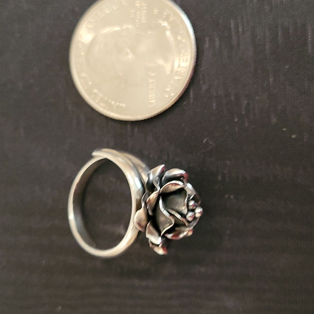Adjustable Oxidized Silver Flower Ring - image 2